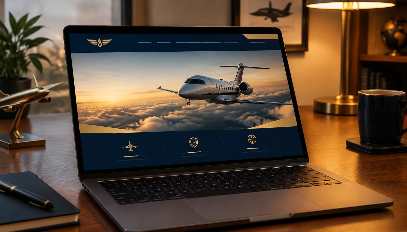 Computadora mostrando el nuevo sitio de Air Global
